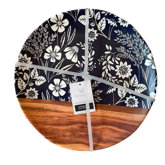 Rachel Ashwell Wood Grain Blue Floral Melamine Dinner Plates 11" Set of 4 New - Picture 11 of 11